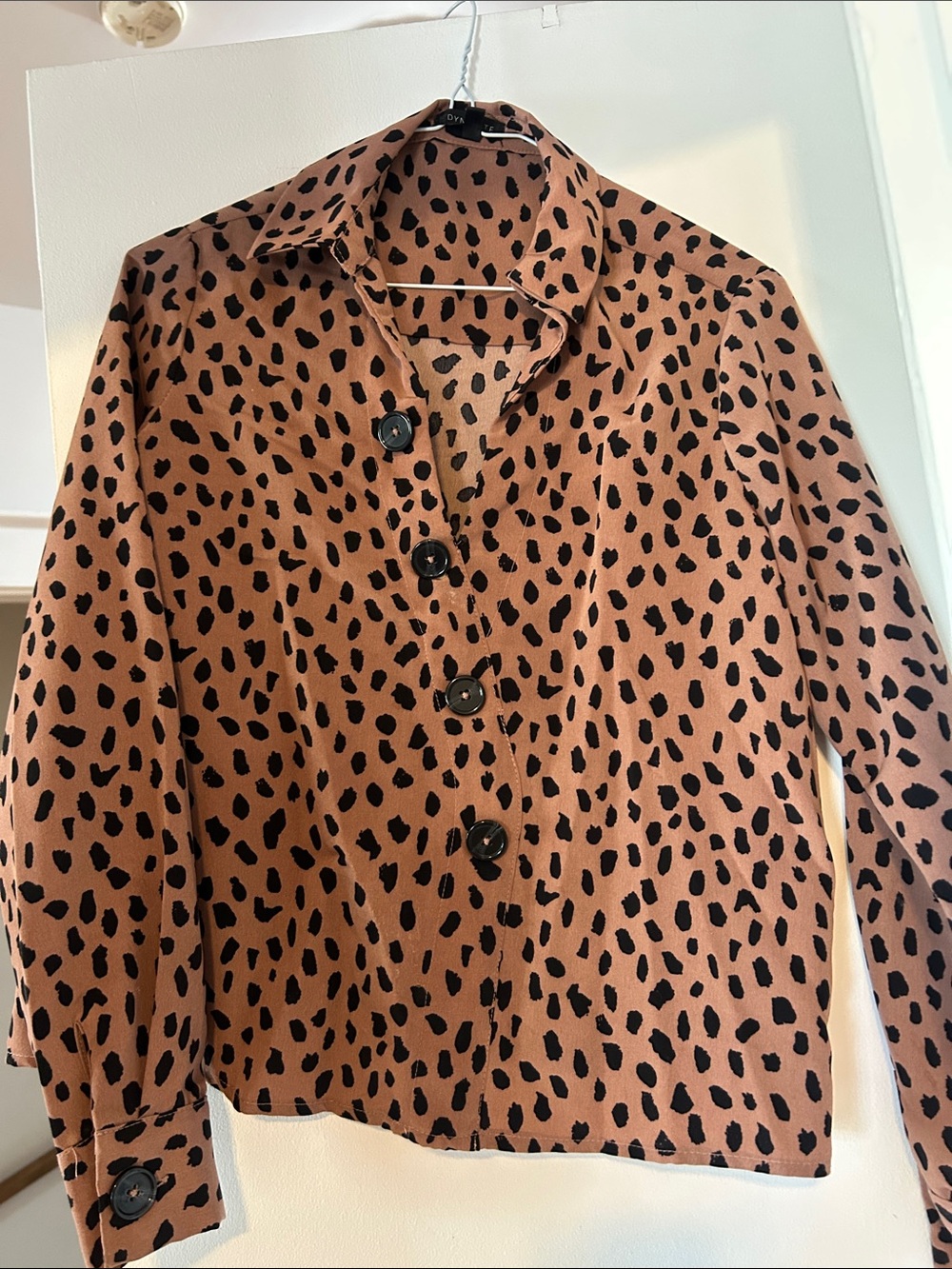 Dynamite Tan and Black Leopard-Print Button Blazer